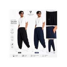 No Brand Verox Fıt Erkek Rahat Kesim Şalvar Pantolon Yazlık, Hafif, Nefes Alan Premium Kumaş Siyah Siyah