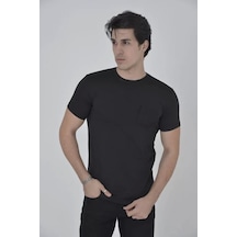 Erkek File Cepli Slim Fit T-shirt - Siyah Siyah
