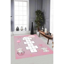 Pembe Kaymaz Tabanlı Seksekli Filli Çocuk Halısı Ar1140n11