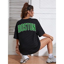 Startmore Unisex Kadın/erkek Celtic Boston Özel Baskılı Renkli Oversize Penye T-shirt Siyah