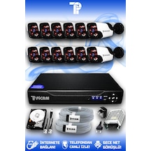 Picam 12 Kameralı Panda 12 Dış Kamera Set 250 GB HDD Full HD Gece Görüşlü Güvenlik Kamerası Sistemi