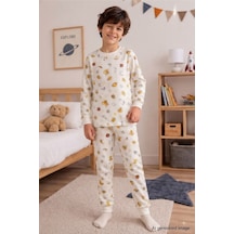 Erkek Çocuk Yeni Sezon Pamuklu Desenli Pijama Takım Tkm1022 Krem