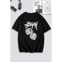 Unisex Kadın Erkek Grafitti Zar Baskılı Özel Tasarım Oversize T-shirt Siyah Mck0069 Siyah