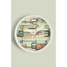 Soyut Modern Tasarım Kütüphane - Kitap Duvar Saati - 35cm - Önü Camlı Beyaz Kasa - Sessiz Mekanizma Beyaz