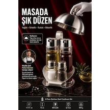 4'lü Paslanmaz Çelik Stantlı İçi Cam Yağlık Sirkelik Tuzluk Biberlik Seti Menaj Takımı 723501 Diğer