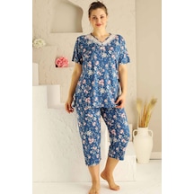 Alimer Kadın İndigo Büyük Beden Bermuda Pijama Takm Edy2708b-i İndigo