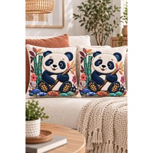 2'li Panda Desenli 3d Görünümlü Dijital Baskılı Kırlent Kılıfı 43x43 Cm Yastık Kılıfı Seti Diğer