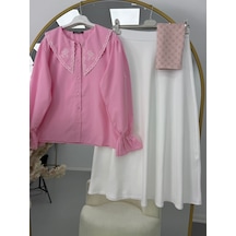 Lovie Moda Kadın Yaka İşlemeli Takım Pembe
