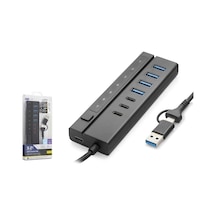 Hadron Hdx7062 7 Port Usb Hub 5gbps 4x Usb-a 3.2 + 3x Usb-c 3.2 7 Port 2in1 Kablolu Çoklayıcı Siyah