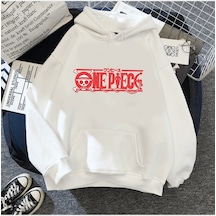 One Piece Red Logo Kapşonlu Sweatshirt 001