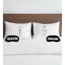 Bk Gift Kişiye Özel Sevgili Tasarımlı Pamuklu Yastık Kılıfı Ve Göz Bandı Çift Uyku Seti-5, Tasarım Ev Tekstili, Uyku Bandı, Ev Hediyesi