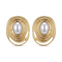 Altın Ve Gümüş Kaplama Oval Tasarım Modern Küpe Altın - 875009282 Altın