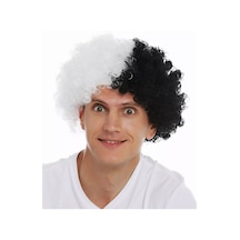 Siyah Beyaz Kıvırcık Afro Bonus Taraftar Peruğu