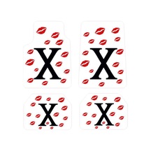 Oem X Ve Öpücük Desenli Beyaz 4 Parça Üniversal Halı Paspas Seti
