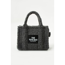 Elizan Kolon Askılı The Tote Modern Gri Peluş Kadın Çantası Siyah