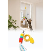 Kedi Oyuncağı Kapıya Asılan Zilli İnteraktif Kedi Oltası Vantuzlu Esnek İpli Oyuncak