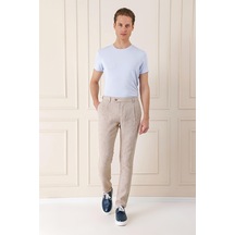 Efor Comfort Fit Beli Lastikli Pileli Keten Casual Bej Pantolon P 1145 Bej