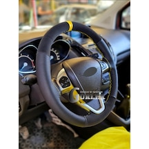 Dacia Logan Uyumlu Dikmeli Direksiyon Kılıfı Noktalı-Alkantara Sarı Yüzüklü