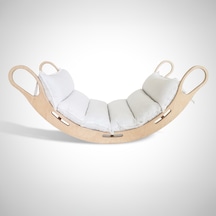 Xl Montessori Ahşap Pikler Halkası Ve Beyaz Minder Beyaz