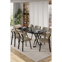 Canisa Axton Serisi Sabit Mdf 90x168 Siyah Mermer Desen Mutfak Masa Takımı 6 Cappucino Sandalye Siyah Mermer Desen Masa Cappucino Sandalye