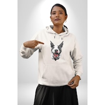 Doberman Kırmızı Dil Siyah Dik Kulak Kadın Erkek Beyaz Kapüşonlu Sweatshirt Hoodie Beyaz