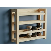 Masif Ham Ahşap 3 Katlı Baharatlık 25x20 Cm - Delme Gerektirmeyen Çift Taraflı Bantlı Mutfak Rafı Diğer