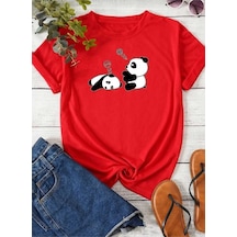 Kozia Outdoors Malkoçbey Sevimli Pandalar Baskılı T-şhirt Kırmızı Kirmizi