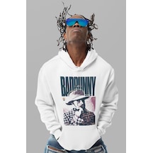 Badbunny Rapper Baskılı Unisex Oversize Şarkıcı Hoodie beyaz