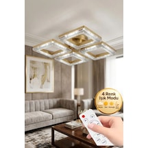 LumiaLighting Yakamoz Model Gold Kumandalı 4"lü Ledli 3 Renk Modu Kristal Salon Mutfak Yatak Çocuk Odası Avize Altın