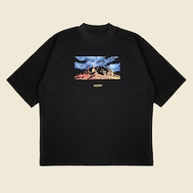 Tarzsokak Cactusj Rodeo Baskılı Oversize Unisex Pamuklu Nefes Alan Kalın Kumaşlı Siyah