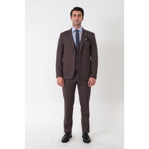 Efor Slim Fit Esnek Pamuklu Dokulu Kahverengi Yelekli Takım Elbise Tk 959