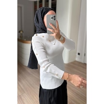 Kahijab Asimetrik Yaka Truvakar Kol Triko Bluz - Beyaz