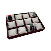 Yerli Üretim Tokyo Model Süet Kumaş Bordo -beyaz Renk 34/24 Cm Yastıklı Saat Ve Takı Kutusu