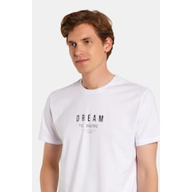 Tudors Erkek Slim Fit Dar Kesim %100 Pamuk Yumuşak Dokulu Baskılı Siyah Bisiklet Yaka Tişört-34724 Beyaz