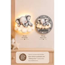 Ahşap Bulutlu Fil İsme Özel Pilli Ledli Gece Lambası Ve Unicorn Ahşap Kapı Süsü Seti Bebek Çocuk Odası Gri