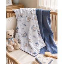 Minora Baby&kids Çift Taraflı Pike Müslin Bebek Örtüsü 100x100 CM - Mavi Ayı