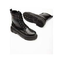 812-356 Siyah Kroko Bağcıklı Fermuarlı Günlük Kadın Bot Siyah