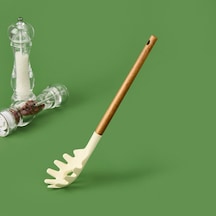 Akasya Saplı Silikon Makarna Kevgiri - Bej / Kahverengi - 32 Cm