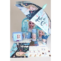 Dekomus Lisanslı Elsa Frozen Kılıflı Şemsiye İle Tek Bölmeli Küçük Boy 32 Cm Anaokul ,beslenme Ve Kalem Çantası,matara,beslenme Kabı İle Full Okul/kırtasiye Seti Altın
