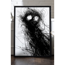 Inner Chaos Siyah Ahşap Çerçeveli Poster, Dekoratif Soyut Monokrom Duvar Tablosu