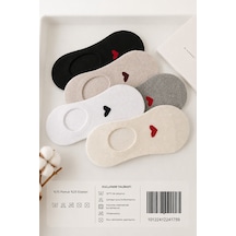 Hitit Socks Kadın 5 Çift Premium Kalite Kalp Desenli Görünmez Babet Çorap Asorti