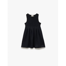 Koton Pamuklu Bisiklet Yaka Kolsuz Pileli Elbise Lacivert 6wkg80002ak Lacivert