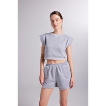 Holly Lolly Crop Kesim Kontrast Dikişli Rhode Tshirt Gri