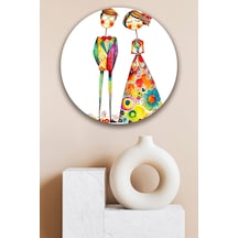 Romantik İllüstrasyon Sevgililer Yuvarlak Ahşap Tablo, Modern Duvar Süsü, Eşler İçin Hediye