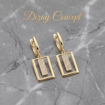Gold Geometrik Küpe Işıltılı Taş Detaylı Günlük Ve Gece Küpesi-dz-2