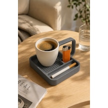 Kahve Sunum Tepsisi Çok Bölmeli Masa Üstü Organizer Kupa Fincan Standı Pla 12.5x11x7 Cm Gri