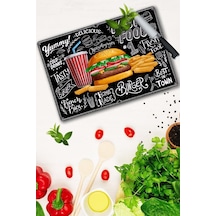 20X30 Cm Fast Food Desenli Cam Kesme Tablası