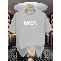 Nasa Baskılı Oversize Tişört Gri