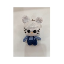 Örgü Amigurumi Kedi Figürlü Anahtarlık - El Yapımı Crochet Anahtarlık, Çanta Süsü Lacivert Lacivert