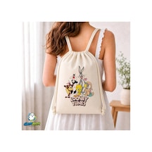 Ghostbastır Design Looney Tunes Büzgülü Keten Çanta C179 Bej